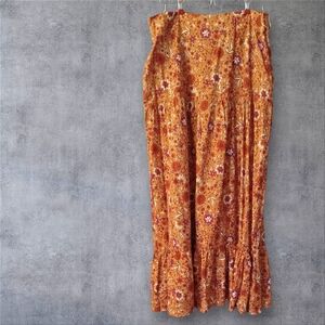 Orange 70's Floral Ruffled Skirt